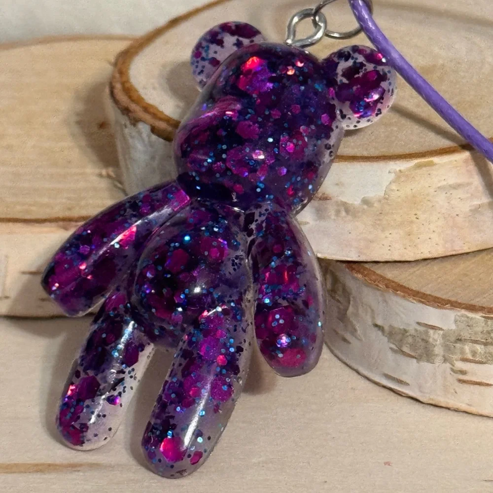 Adorable Galaxy Purple Bear Pendant Necklace for Kids